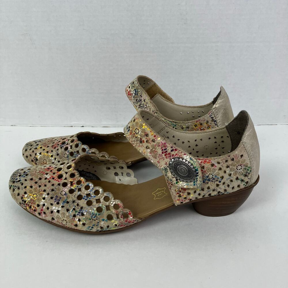 Rieker Sz 40/8.5-9 Miriam Artsy Colorful Laser Cut Soft Leather Mary Jane Shoes - Picture 2 of 16
